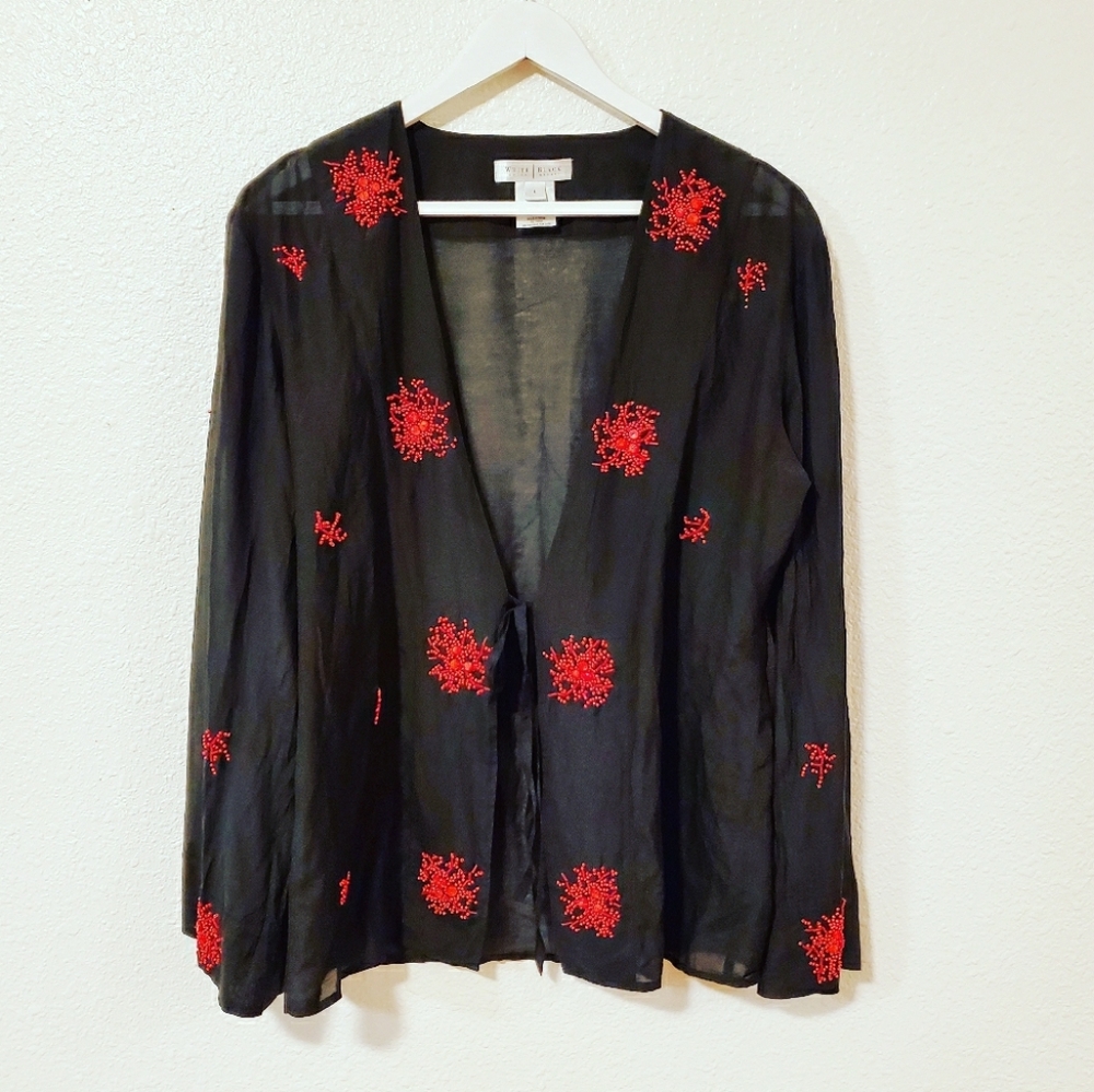 WHBM Blended Silk Tie Front Beaded Layering Top